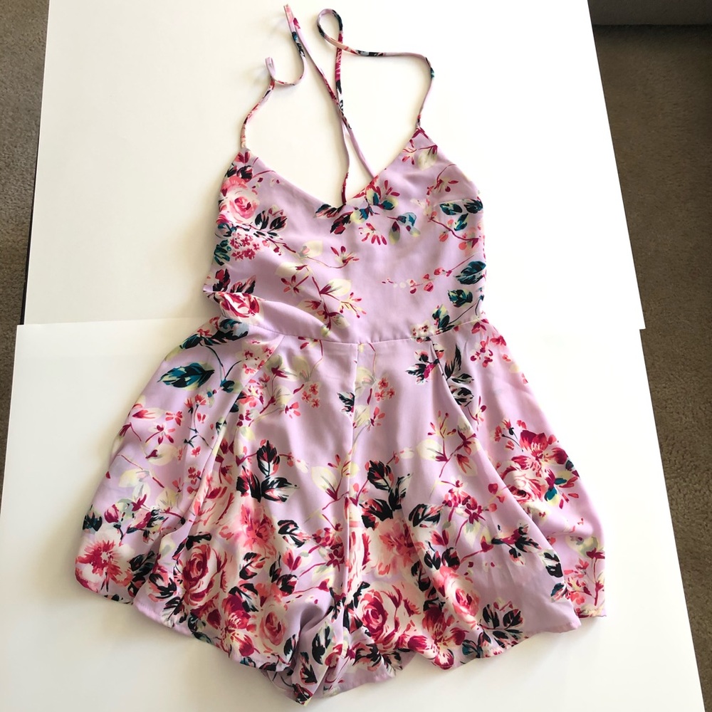 Pink floral romper